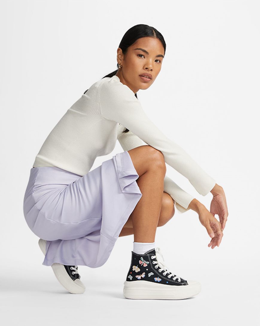 Women's Converse Chuck Taylor All Star Move Butterfly Wings High Top Platform Shoes Black / Pink | AU 65E41F